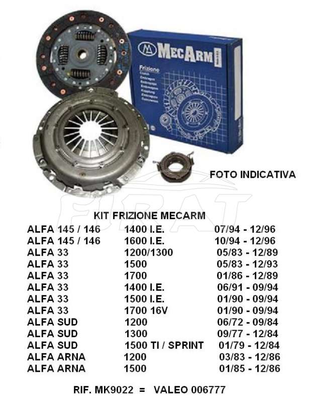 KIT FRIZIONE ALFA SUD-ARNA-145-146-33 MK9022